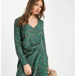 Mango Green Paisley Long Sleeve Dress
